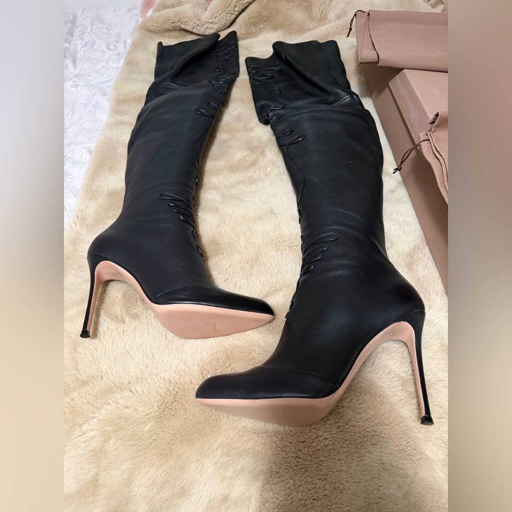 Gianvito Rossi Black Leather Over-the-Knee Stiletto Boots